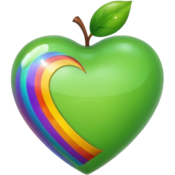 green heart with a rainbow inside, apple emoji style emoji