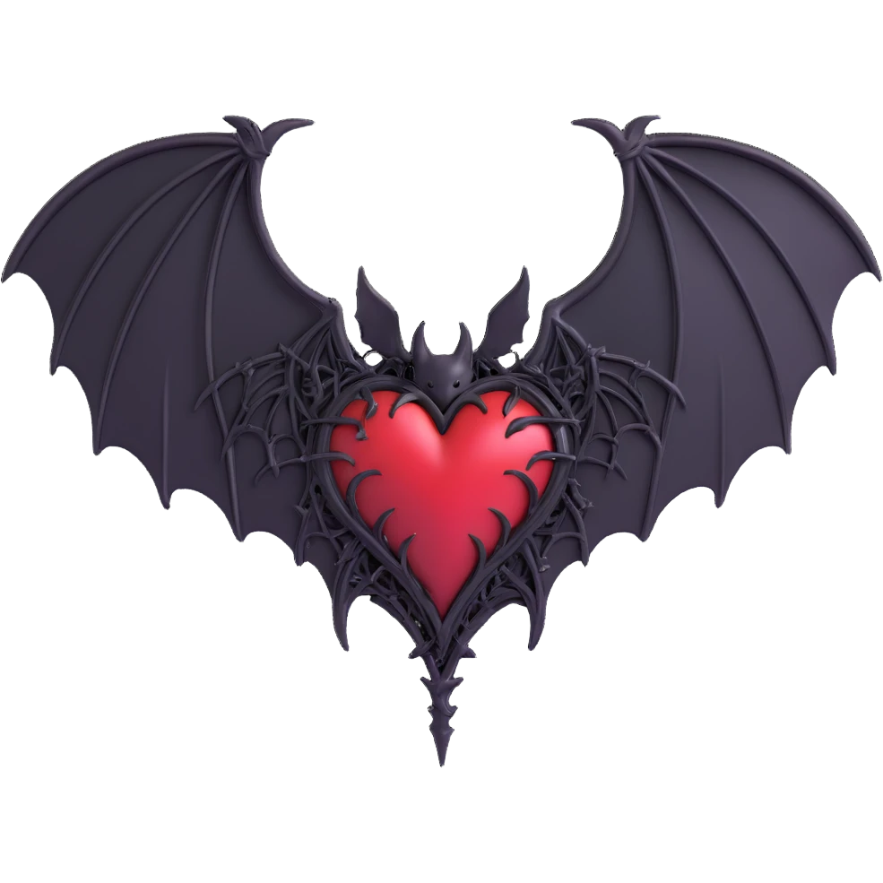 black gothic heart, shattered with gothic bat wings, ornate, dark, elegant emoji