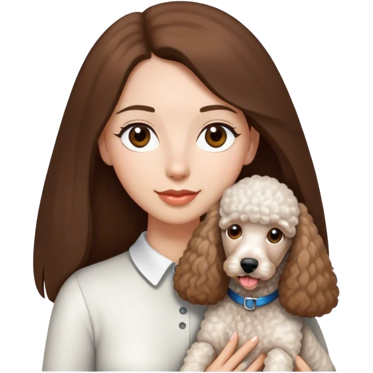 Long straight brown hair brown eyes beautiful women and white standard poodle you're holding emoji