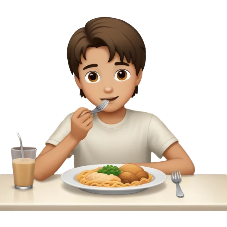 boy enjoying meal indoors with hair midpart emoji