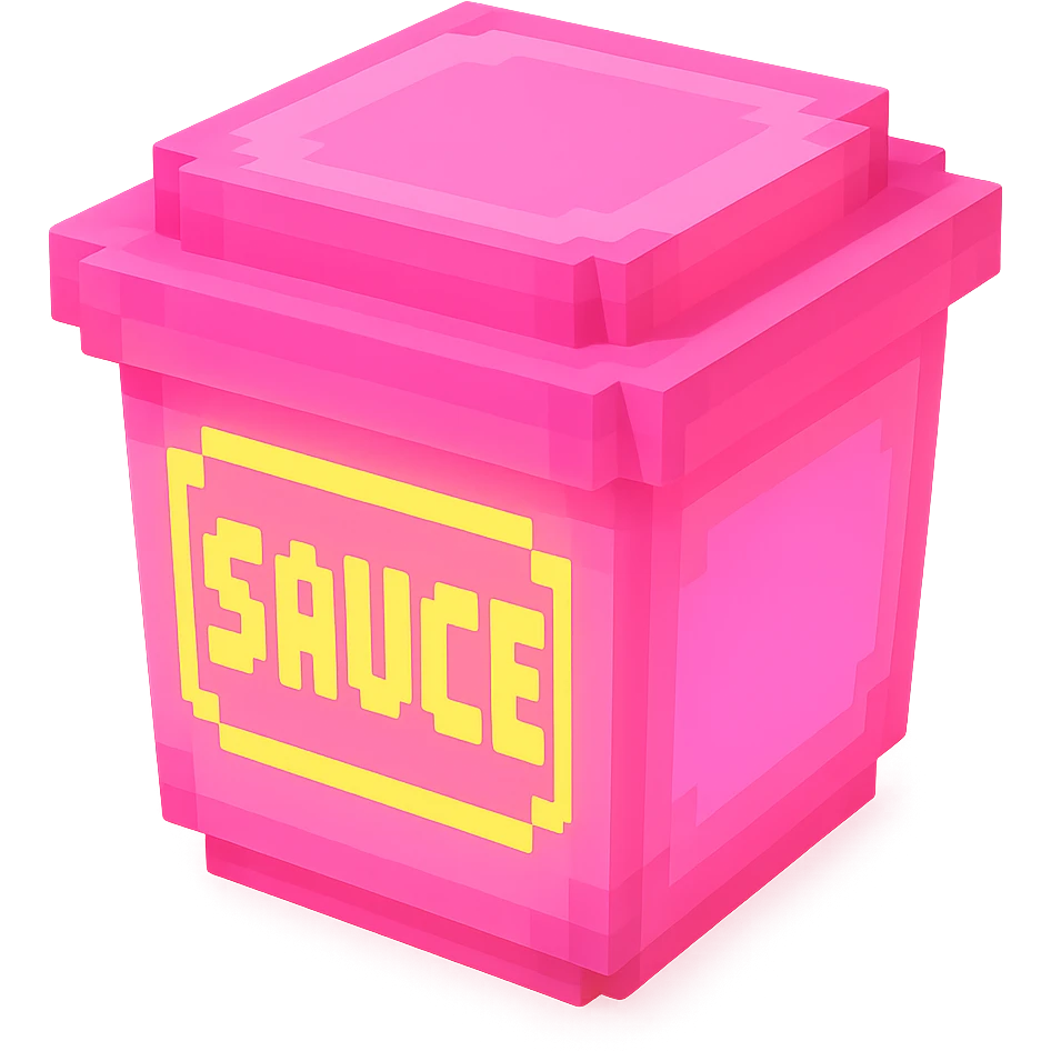 сделай соус из фастфуда розовый светящийся с надписью sauce, no background  emoji