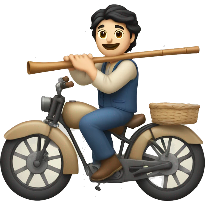 caucasian farmer with black hair performing with a flute on a bike emoji