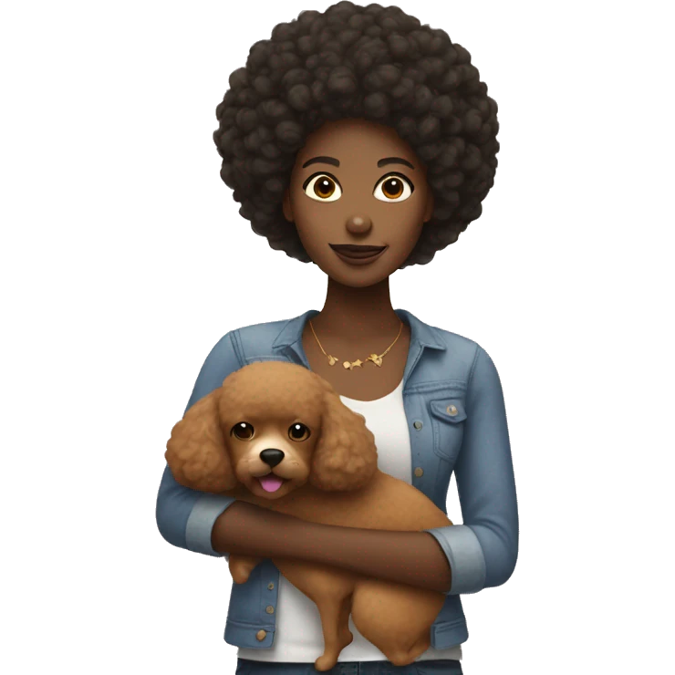 Black woman with Afro holding a dog emoji