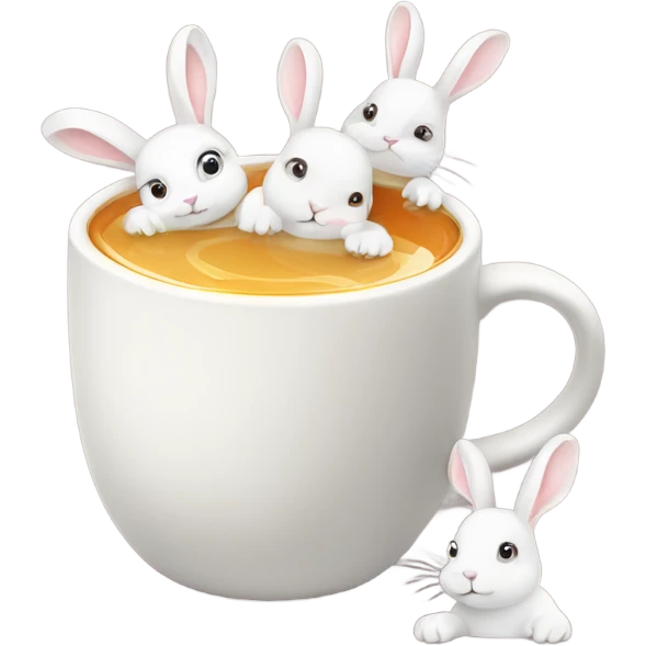 Cup of tea with white cute rabbits  emoji