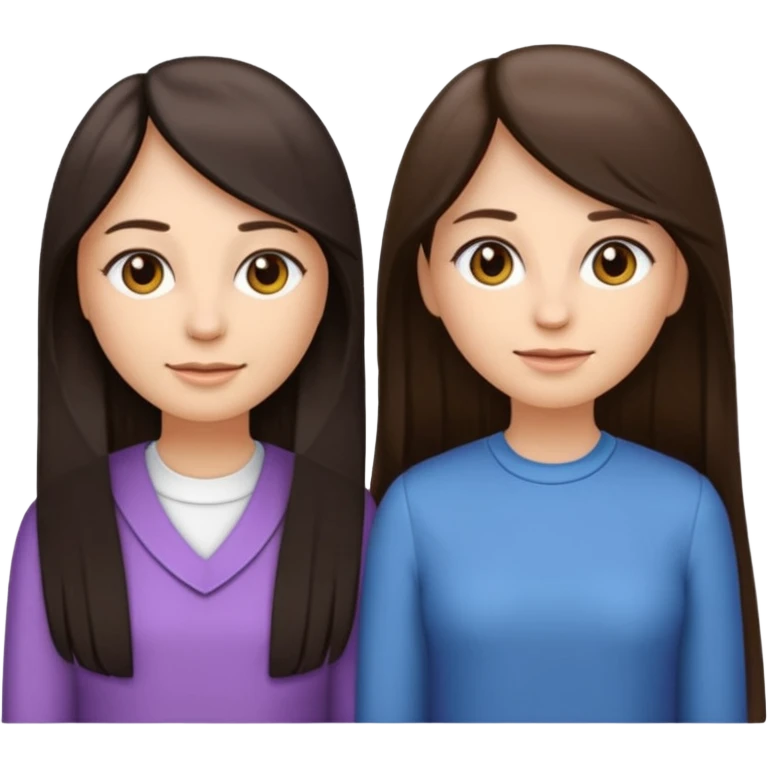 generate me emojis of sisters, one should look older, the other younger. the older one has dark brown hair, long, straight, the younger one is slightly lighter, also straight, long. clothes are any in principle, the main thing is that they more or less look like each other emoji