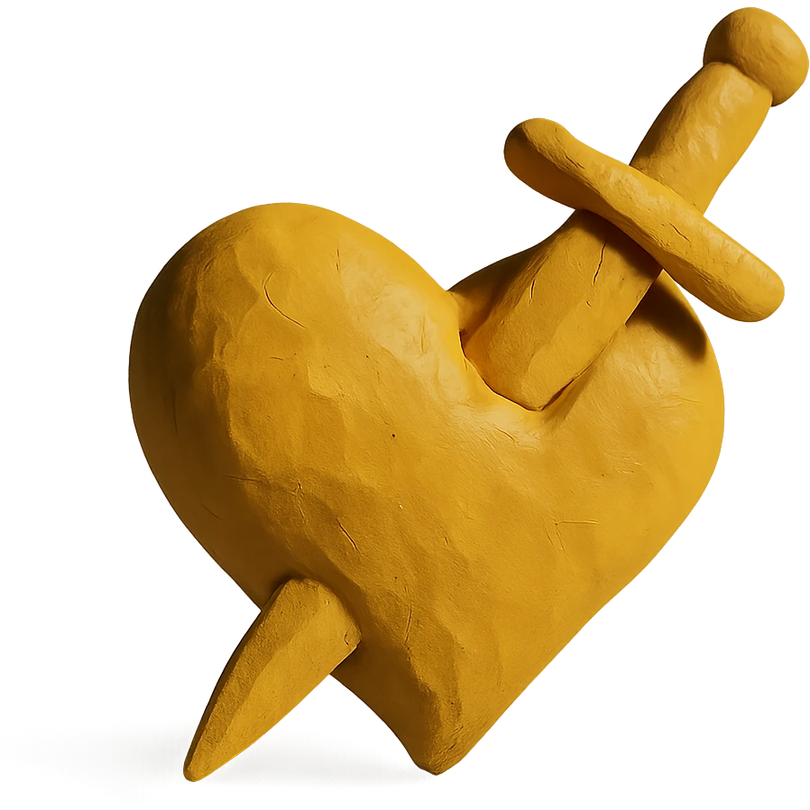 golden heart with a golden dagger crossing it emoji