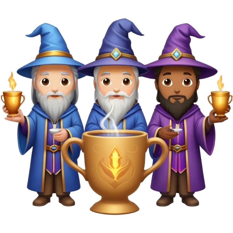 three wizards standing around a magical cup emoji