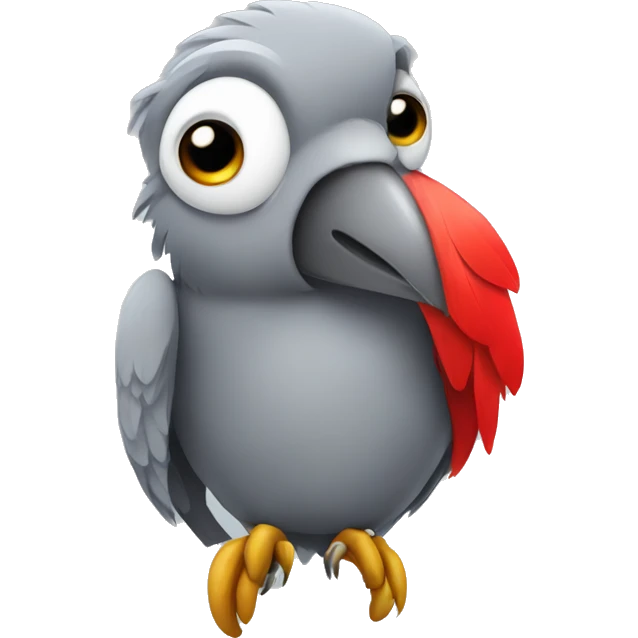Gray parrot with one red feather on his butt emoji