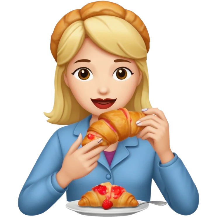 woman eating croissant emoji