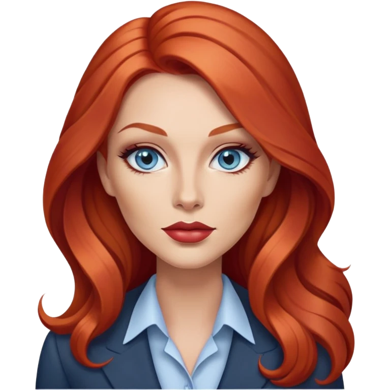 Rousse cheveux long, yeux bleu gris lèvre pulpeuse femme d’affaire make up contouring  emoji