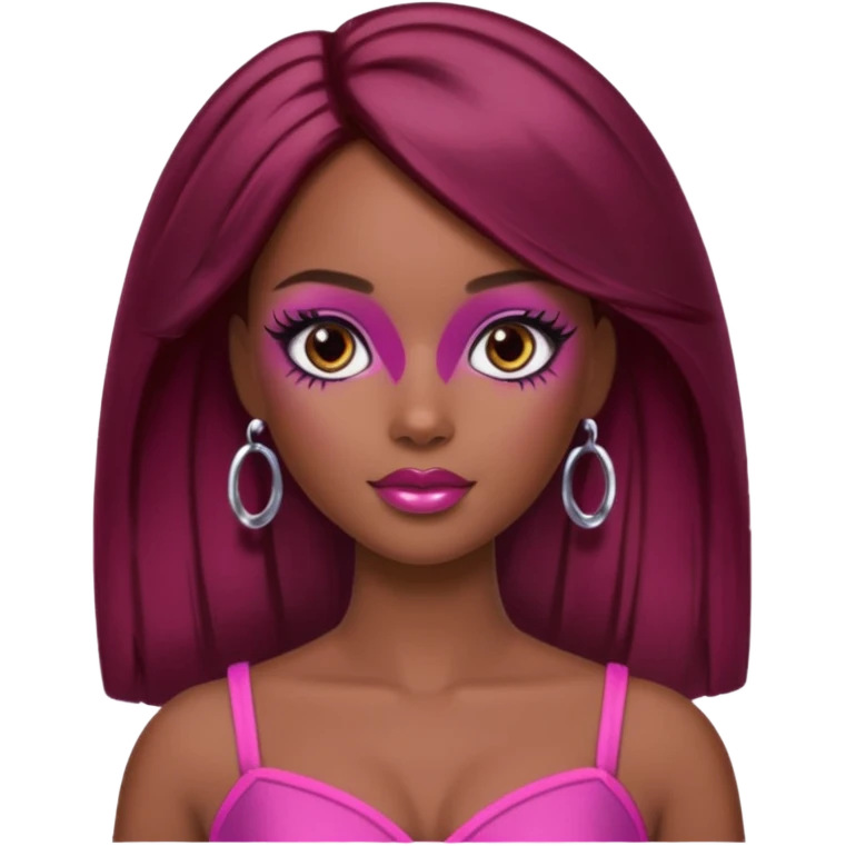 black barbie with brown hair with burgundy highlights  emoji