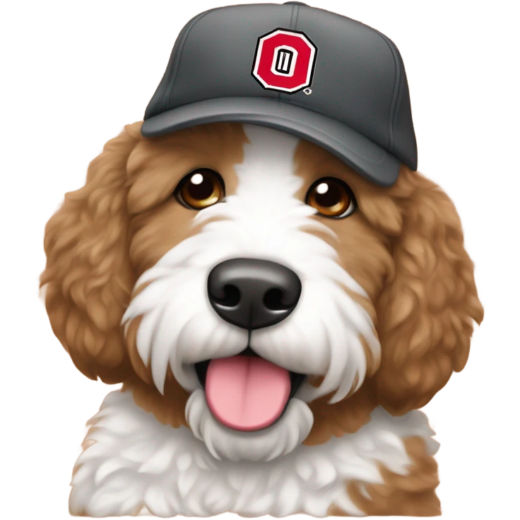 Bernedoodle with Ohio state baseball cap emoji