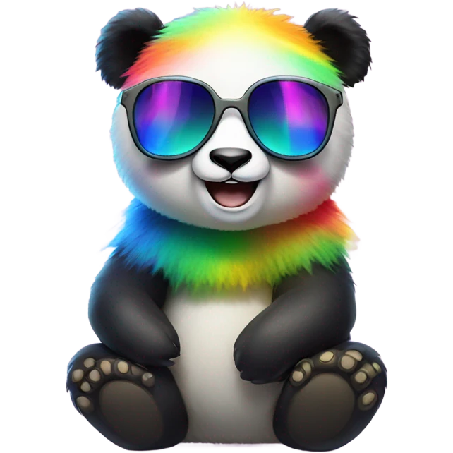 Glowing panda with rainbow sunglasses emoji