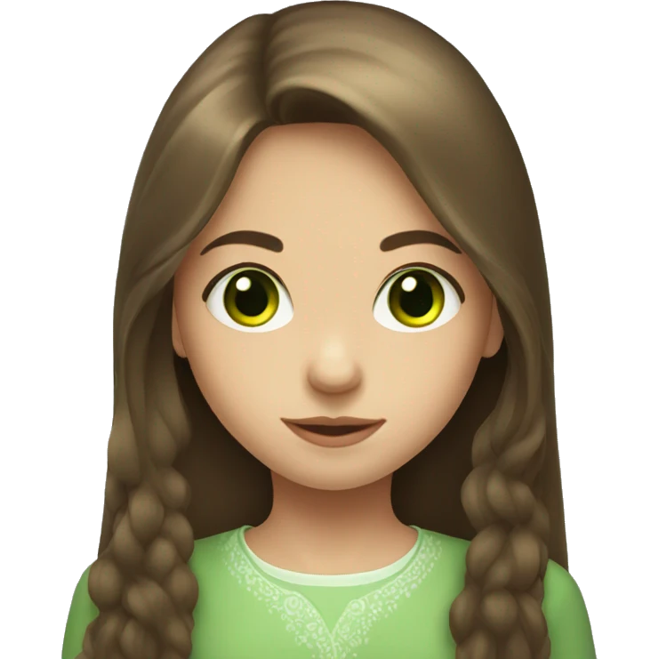 Small Russian girl with green eyes and long brown hair  emoji