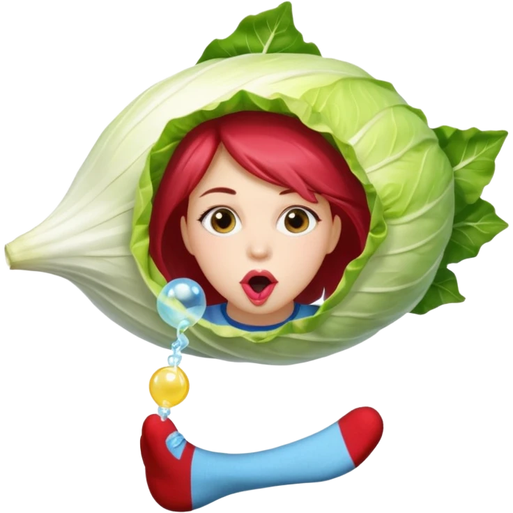  👩🏼 dans une endive géante, et à des chaussettes et fais une bulle avec un chewing-gum  emoji