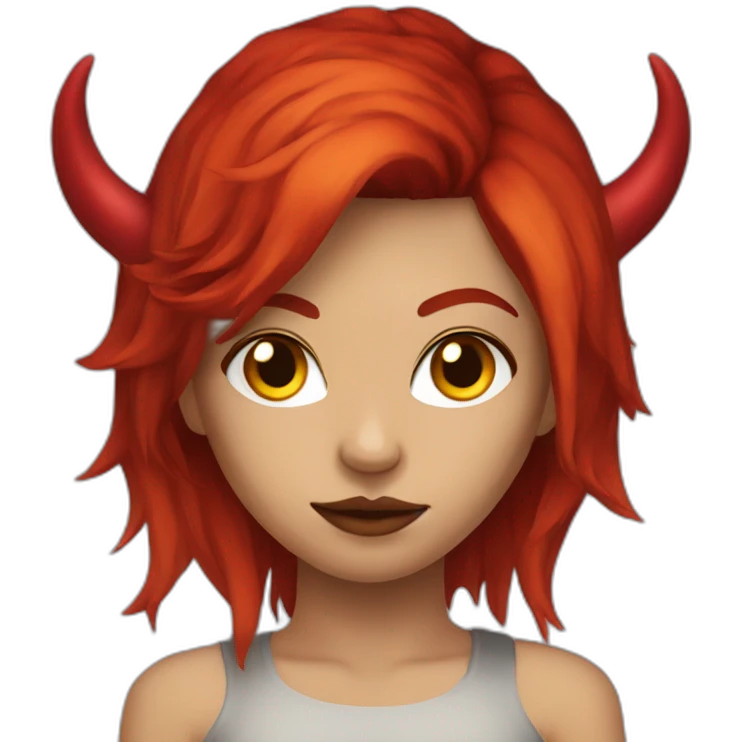 punk girl with red hair devil horns gold eyes emoji