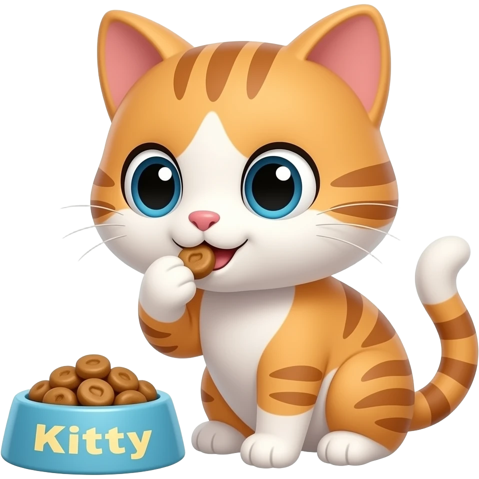 Cartoon kitten eating kitty food emoji