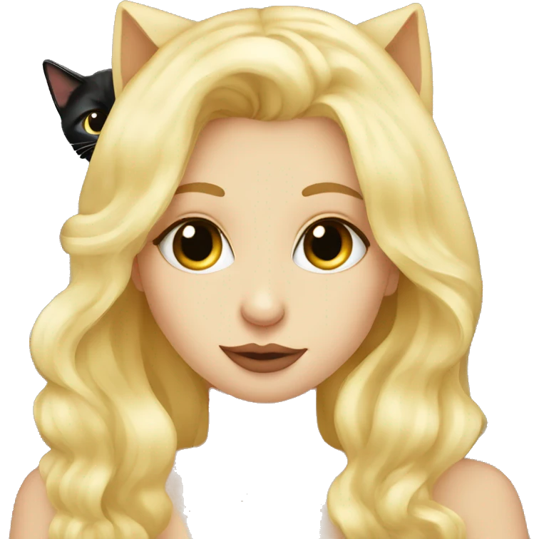 Pretty long blonde haired woman kissing Black cat emoji