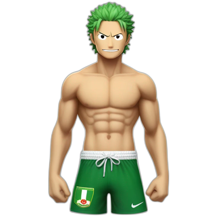 rononoa zoro de one piece qui porte le maillot de foot avec le logo l'Algérie emoji