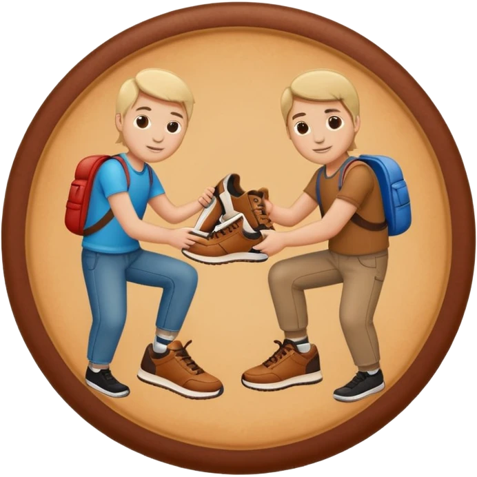 circular achievement style badge featuring two people working together making a sneaker emoji
