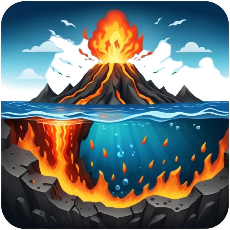 Seafloor spreading with tectonic plates moving apart and magma rising between them emoji