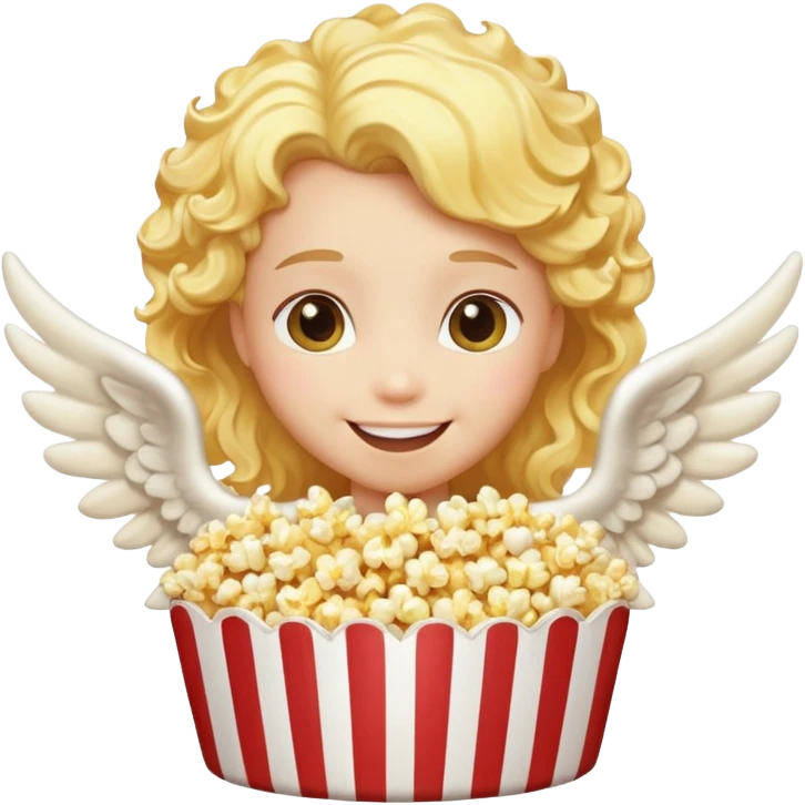 popcorn , with smily face angel emoji