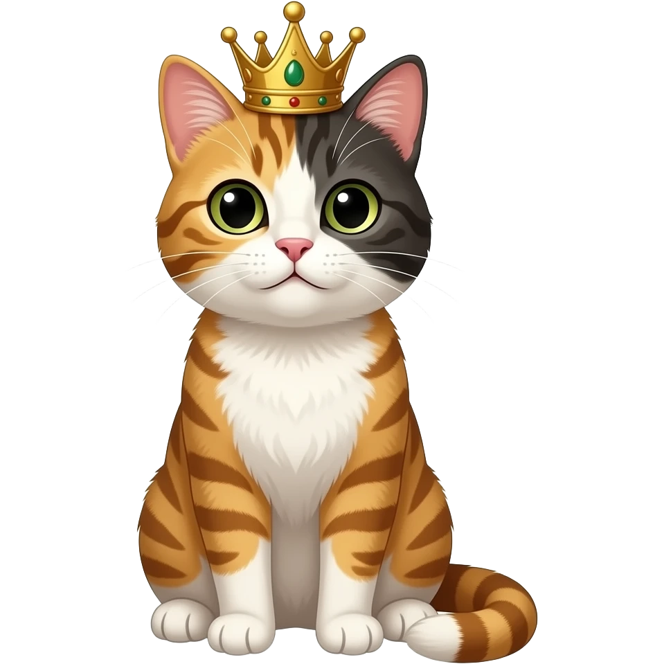 cat with standing pose and wear crown emoji