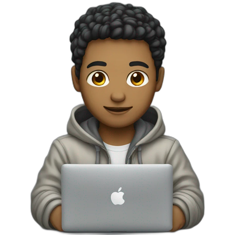 Light skin developer with a hoodie coding on the macbook emoji