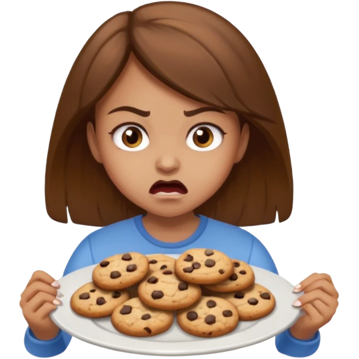 Angry girl brown hair that’s eating a plate of cookies emoji
