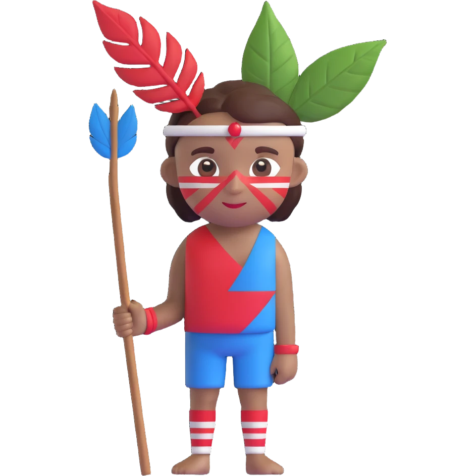 tribal ruthless boy emoji, face painted with red white and blue stripes, minimal clothing leaf, holding a sharp stick, channeling Roger from Lord of the Flies emoji