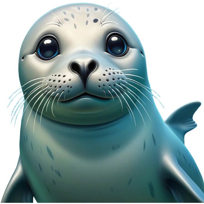 Cinematic Comical Seal Portrait Emoji, Head tilted dramatically with an exaggeratedly shocked expression, featuring a polished, streamlined body with wide, comically expressive eyes brimming with humorous disbelief, Simplified yet hilariously expressive features, highly detailed, glowing with a slightly sassy aquatic glow, high shine, dramatic yet playful, stylized with an air of quirky maritime attitude, soft glowing outline, capturing the essence of a meme-worthy seal that appears ready to side-eye its way into viral fame! emoji