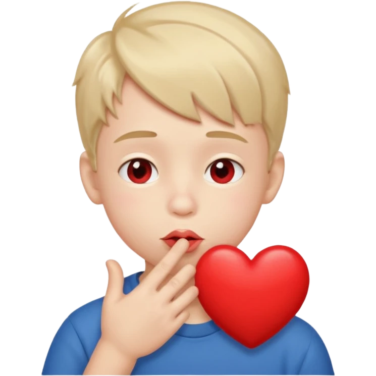 Emoji, boy's face blowing a kiss, puckered lips, small heart emoji