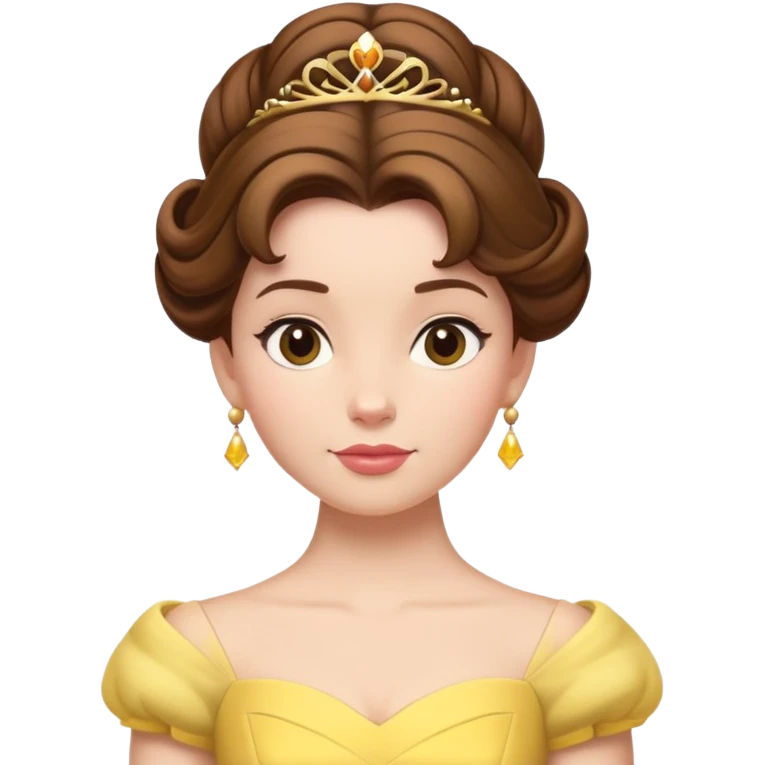 Belle princess from hips up, yellow ballgown, brown hair in updo, minimal style but clearly recognizable emoji