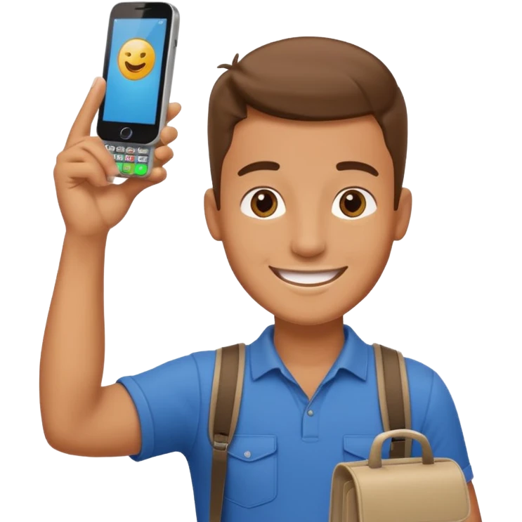 Draw a male tourist who pointed his phone to scan a QR code at a POS terminal. In the style of an Apple emoji emoji