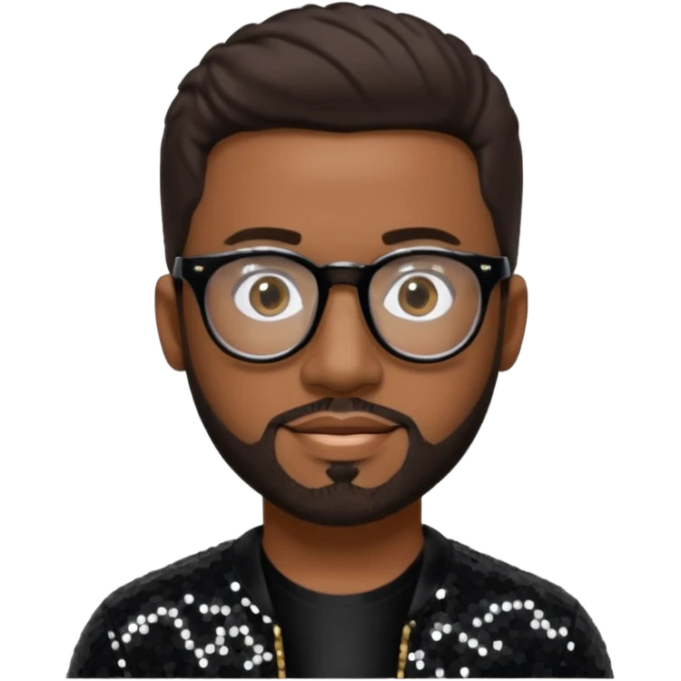 Nathan Morris (b.1971) from Boyz II Men with dark brown hair and short beard, black sequin outfit, glasses emoji