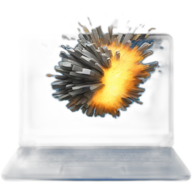 a laptop with a blue screen exploding emoji