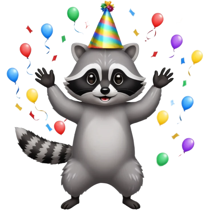 a full body raccoon celebrating / dancing  emoji
