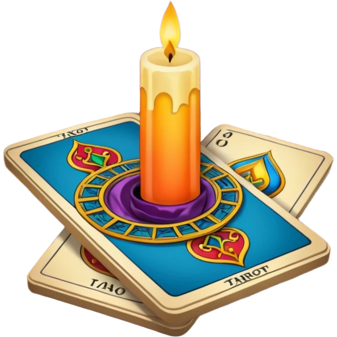 A deck of tarot cards and a one candle nearby emoji