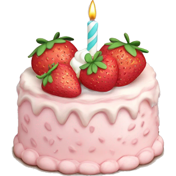Light Pink strawberries and cream birthday cake with in bow emoji