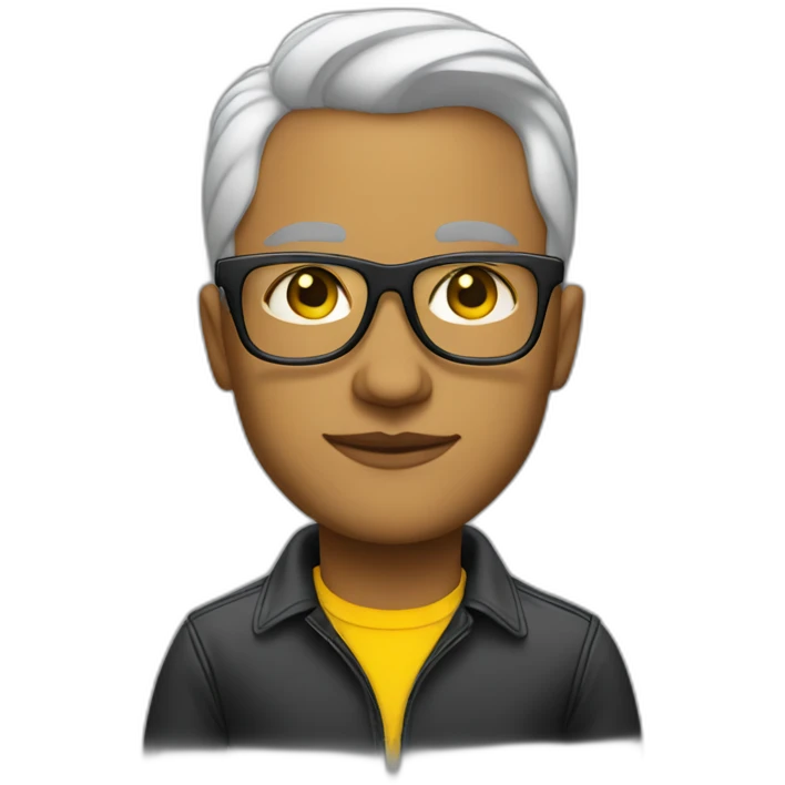 white entreprenuer with yellow tinted glasses and combed black hair and clean shaved emoji