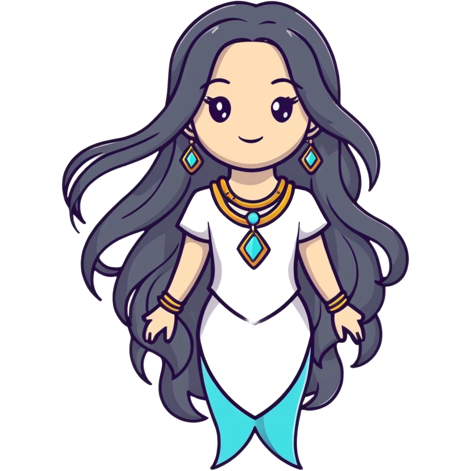 Beautiful fantasy girl with metal jewelry and long flowing hair, mystical princess emoji
