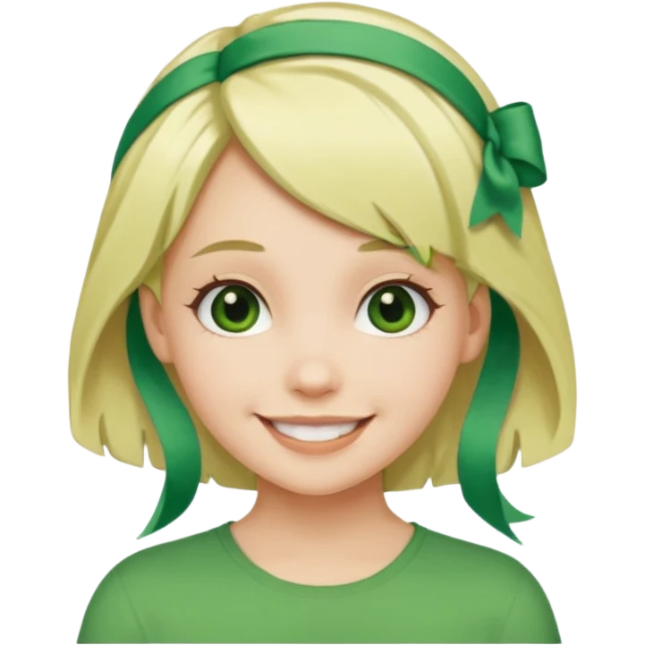 blonde girl with green color hair ribbon emoji