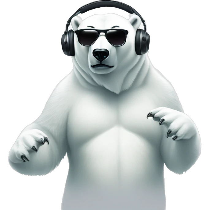 polar bear djing, wearing cool sunglasses and over ear headphones emoji