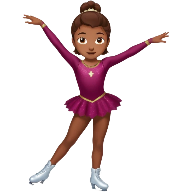 Una patinadora de 12 años y es morena de pelo y lleva un mallott granate con brillos y esta patinando emoji