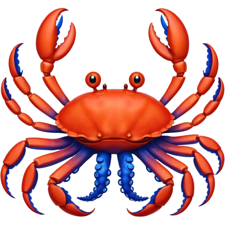 a red crab with two claws and a blue octopus are friends emoji