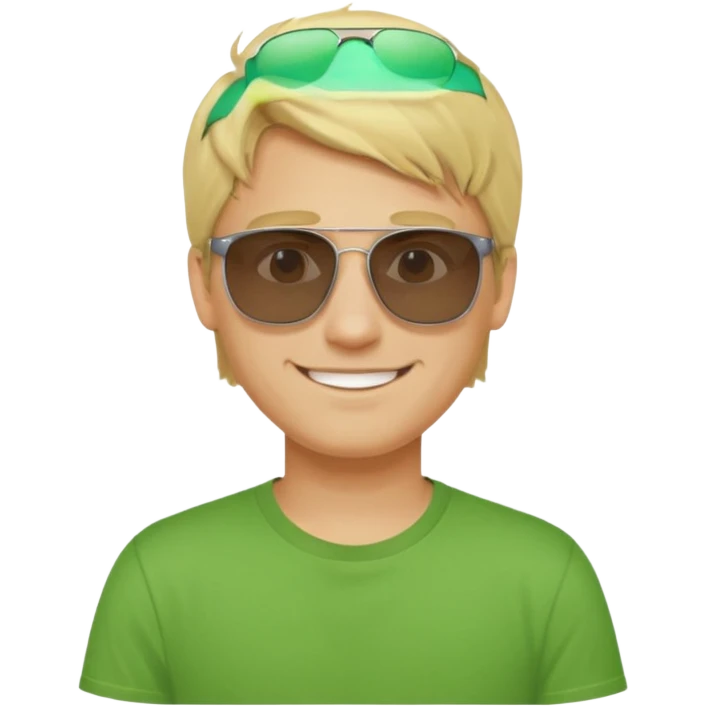 Mann, blond, sonnenbrille, grünes t-shirt, lächelns emoji