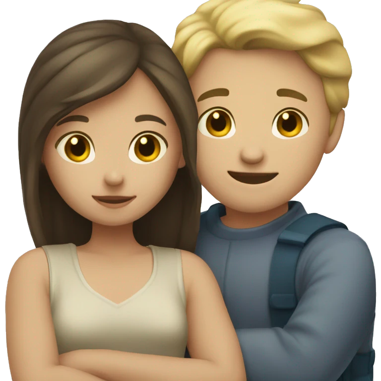 Blonde boy and brunette girl hugging emoji