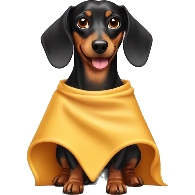 Dachshund wearing a cape eating cheese emoji