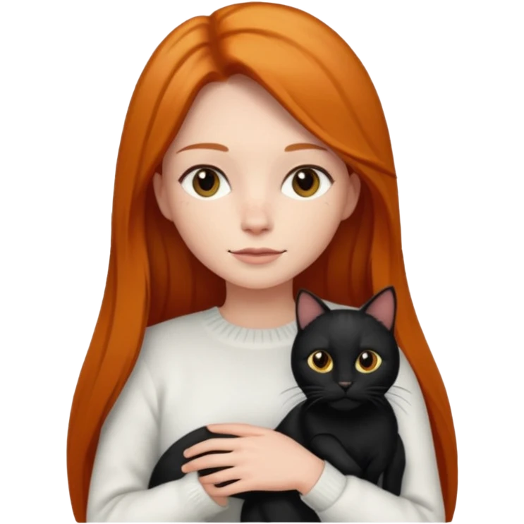 Ginger long straight hair with a white jumper holding a black cat emoji