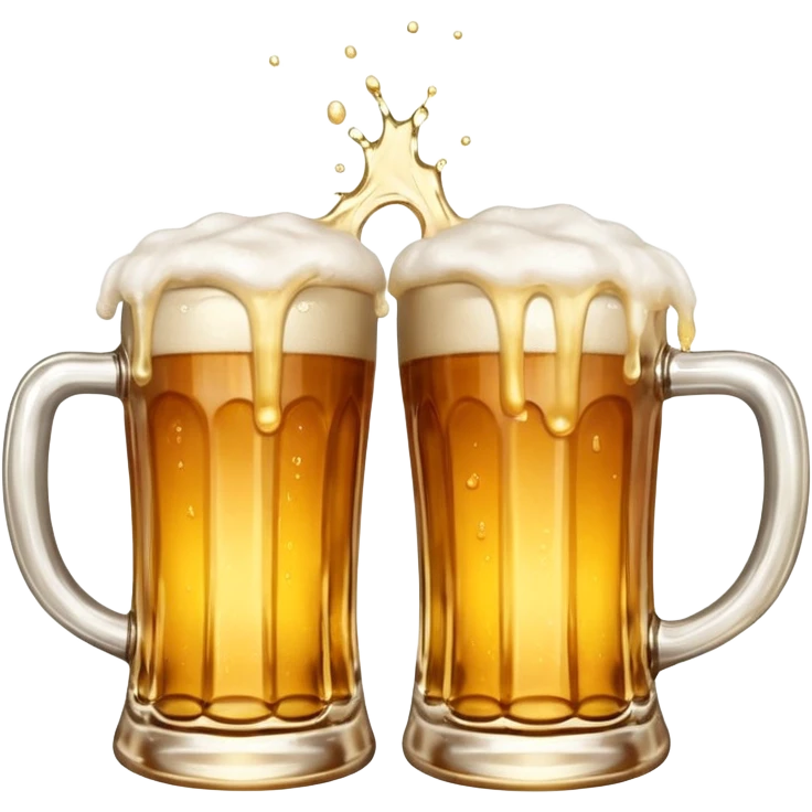 two clinking beer mugs with foam splashing, apple emoji style emoji